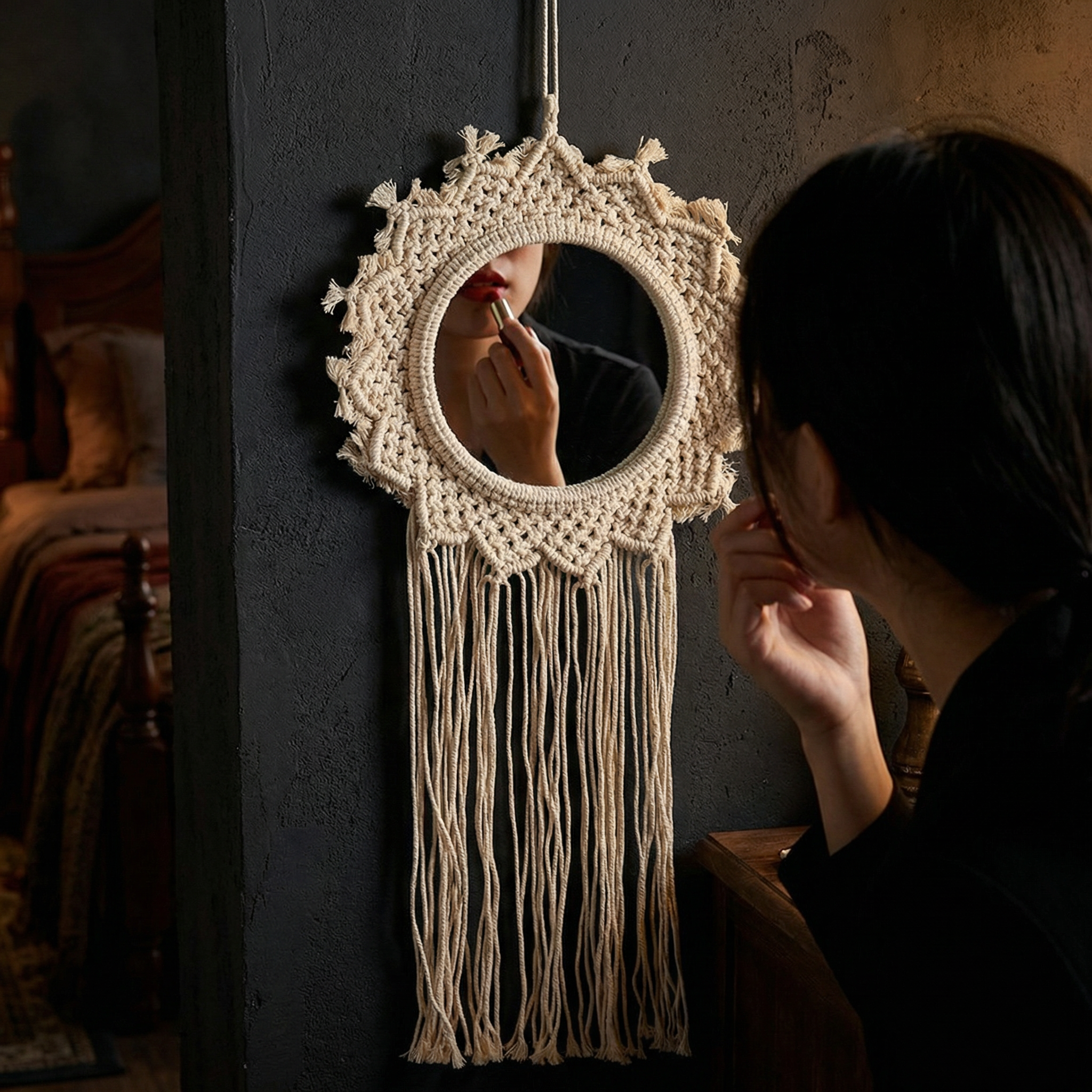 Bohemian Style Hanging Mirror | Wall Hanging Macrame Decor | 12.2" x 25.2" by The Bullish Store