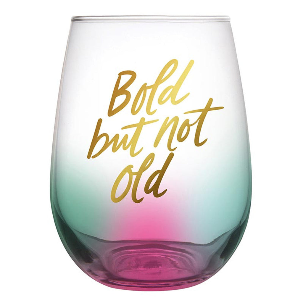 Bold But Not Old Stemless Wine Glass - Birthday or Retirement | Rainbow Glass | 20oz by The Bullish Store