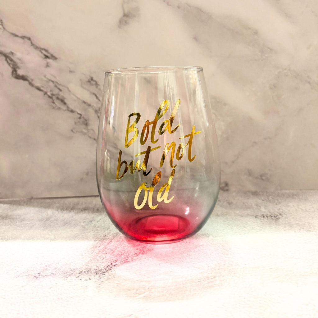 Bold But Not Old Stemless Wine Glass - Birthday or Retirement | Rainbow Glass | 20oz by The Bullish Store