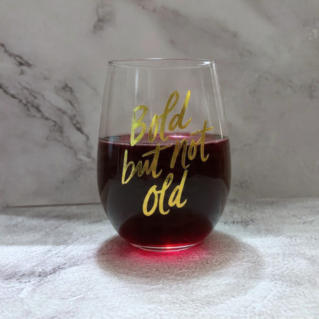 Bold But Not Old Stemless Wine Glass - Birthday or Retirement | Rainbow Glass | 20oz by The Bullish Store