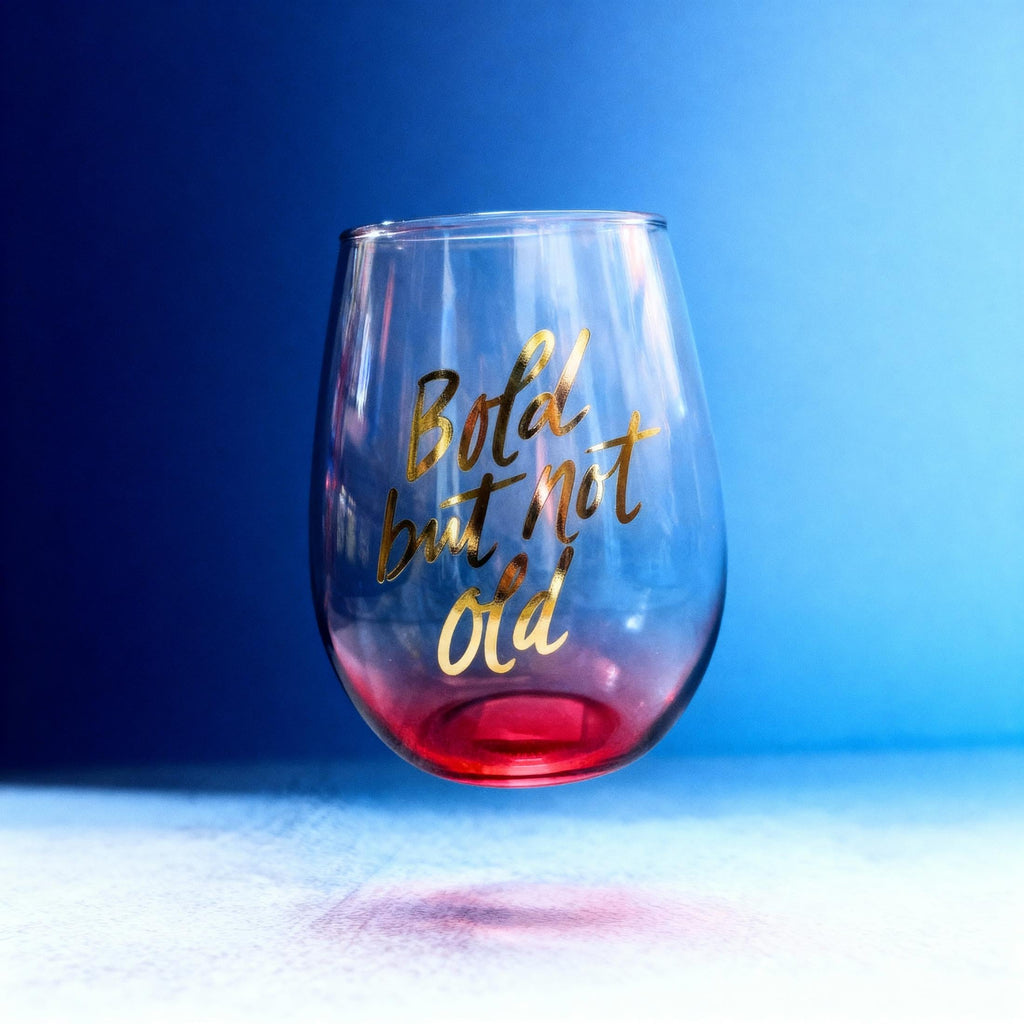 Bold But Not Old Stemless Wine Glass - Birthday or Retirement | Rainbow Glass | 20oz by The Bullish Store