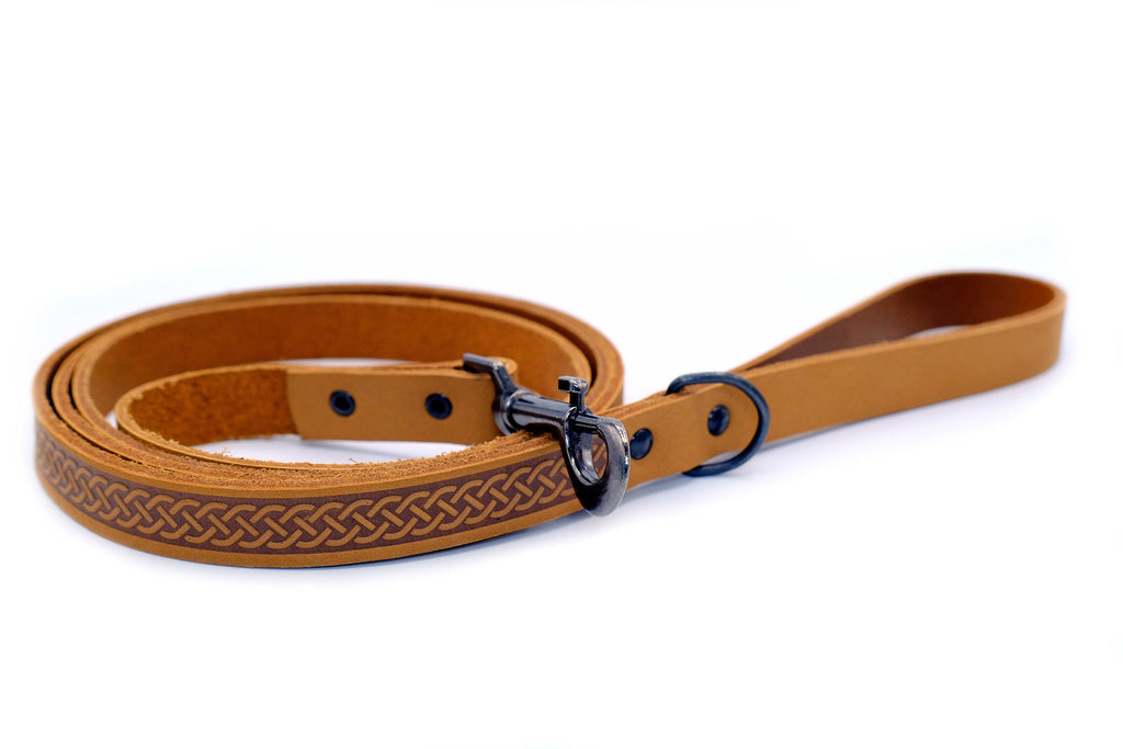 Celtic Sport Khaki Leather Dog Leash by Euro-Dog Collars and Leads