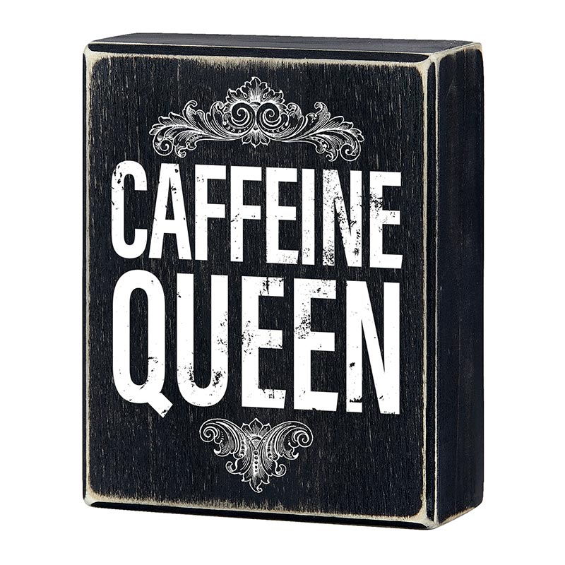Caffeine Queen Box Sign in Black | Funny Rustic Wall Wooden Box Sign Decor by The Bullish Store