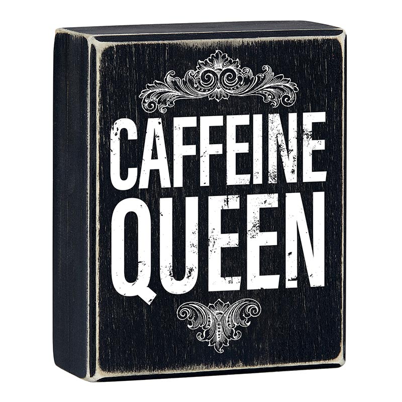 Caffeine Queen Box Sign in Black | Funny Rustic Wall Wooden Box Sign Decor by The Bullish Store