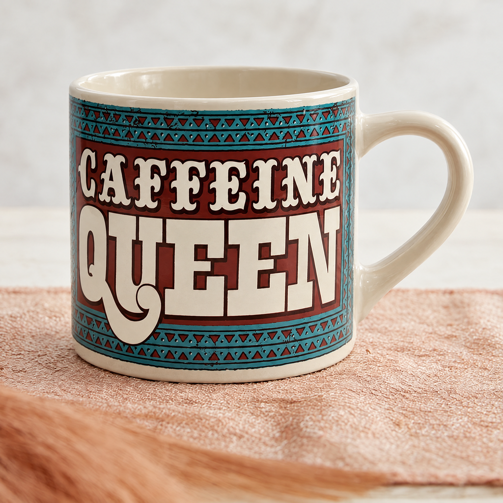 Caffeine Queen Ceramic Mug | Vintage Style | Design on Both Sides | In a Gift Box by The Bullish Store