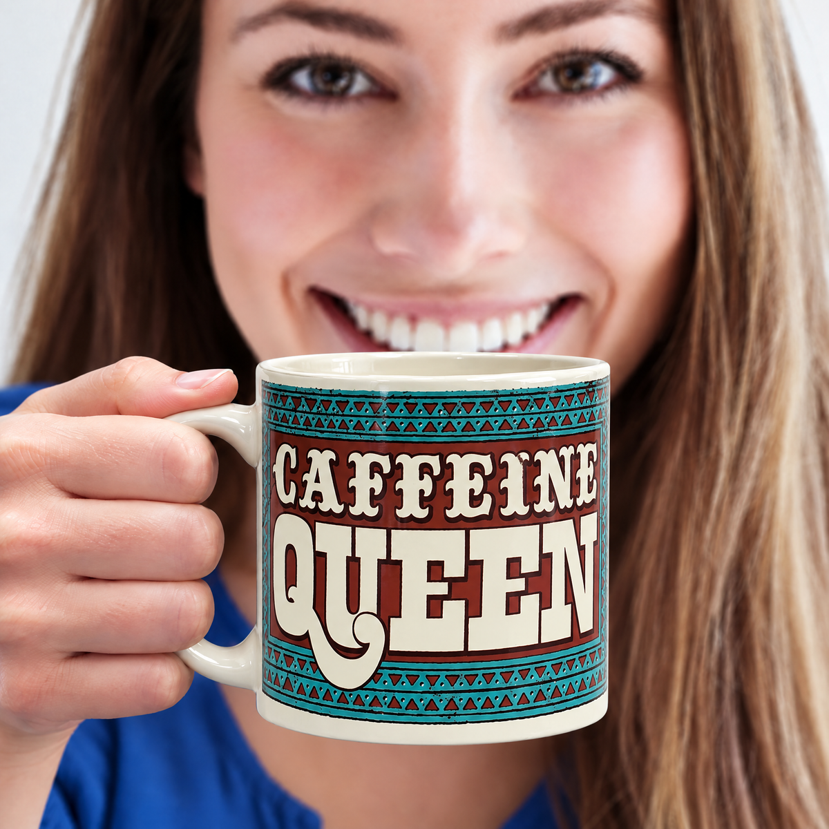 Caffeine Queen Ceramic Mug | Vintage Style | Design on Both Sides | In a Gift Box by The Bullish Store