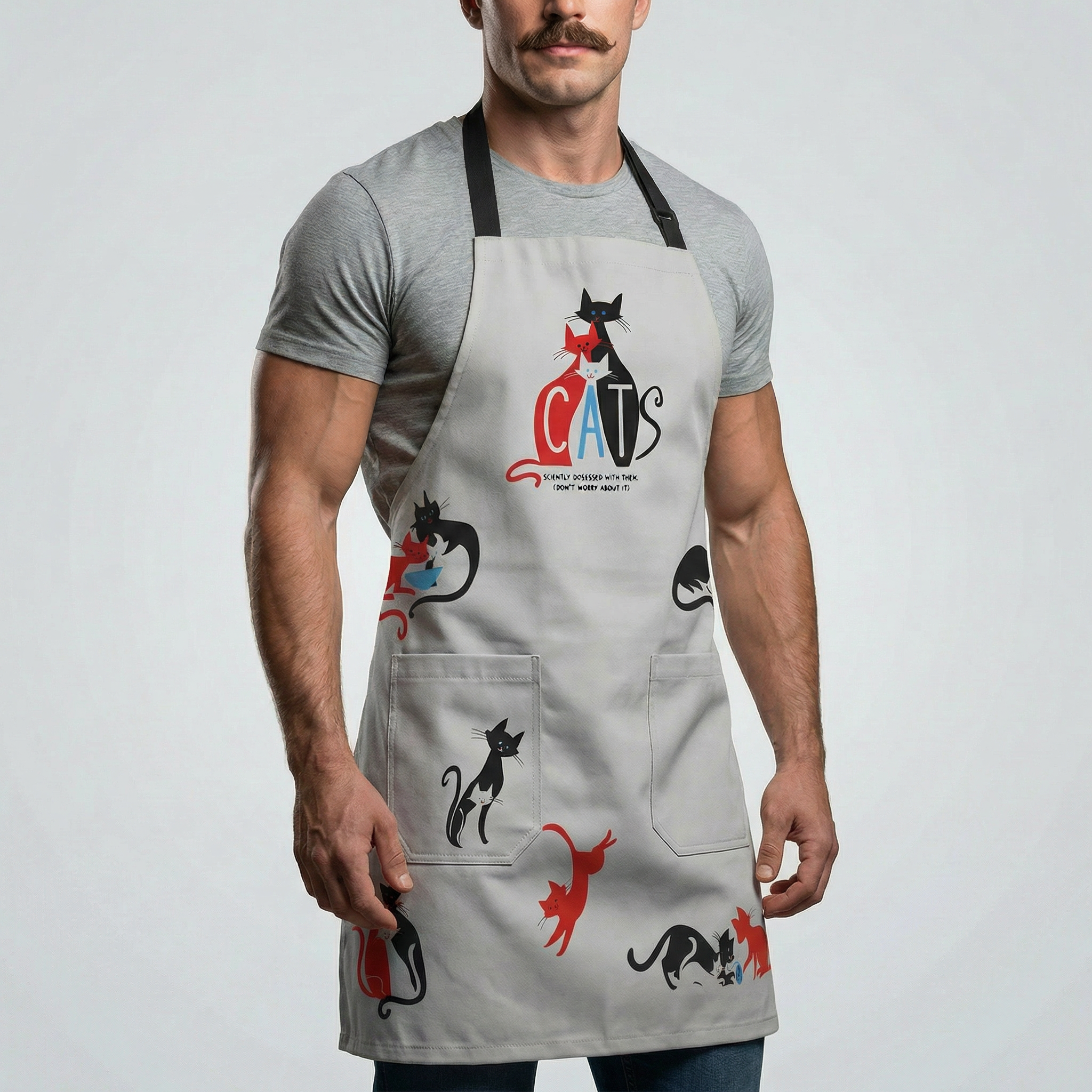 Cats. Slightly Obsessed With Them Funny Cooking and BBQ Apron Unisex 2 Pockets Adjustable Strap 100% Cotton | BlueQ at GetBullish by The Bullish Store