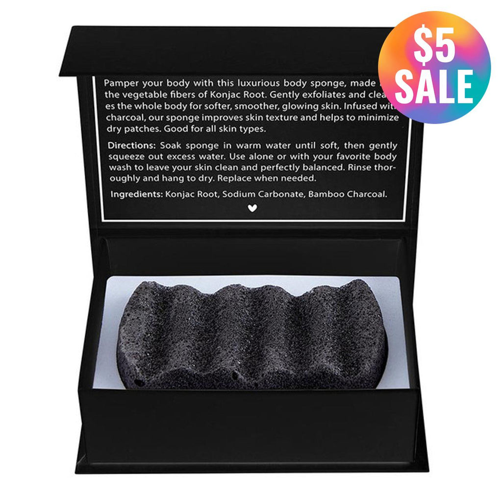 Charcoal Konjac Body Sponge | All-Natural Scrub Sponge Detoxify Exfoliate Skin by The Bullish Store