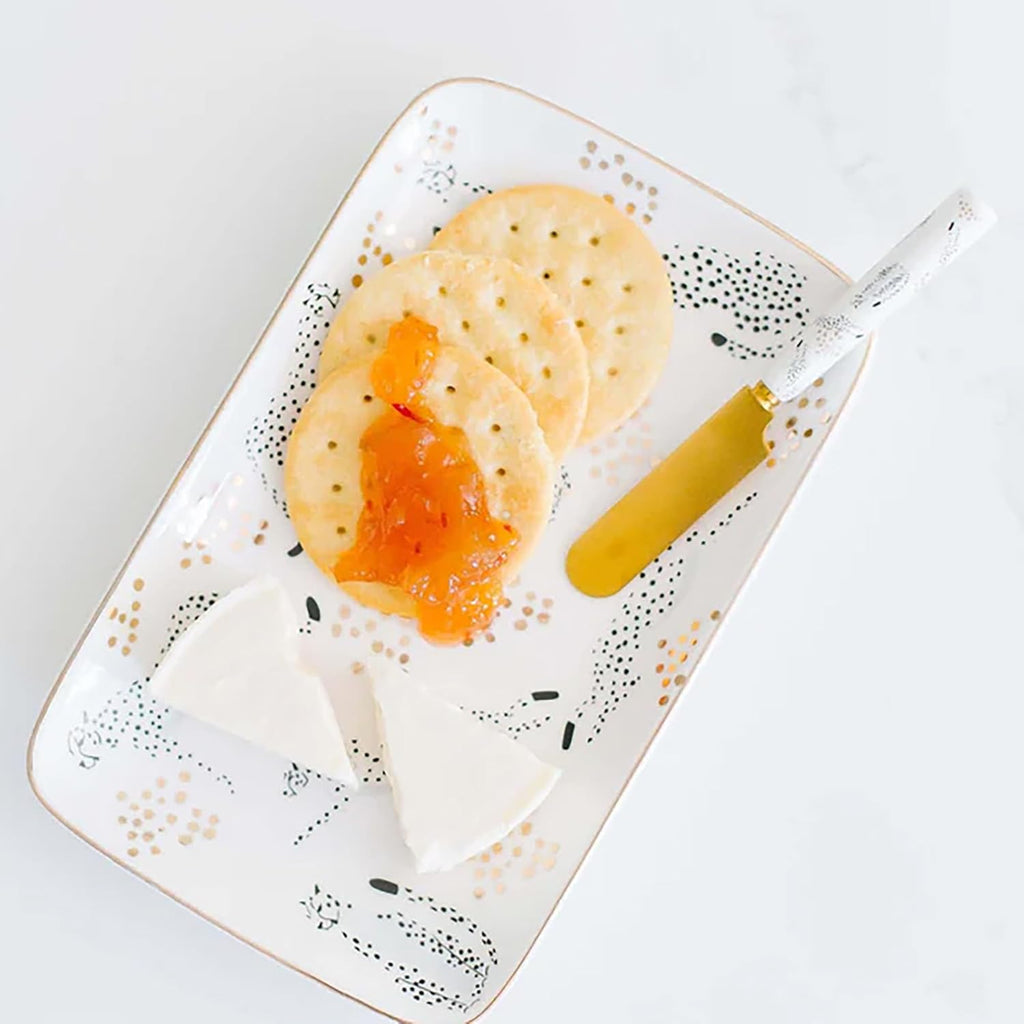 Cheetah Platter With Spreader | Ceramic Serving Dish Plate Tray with Butter Cheese Knife by The Bullish Store