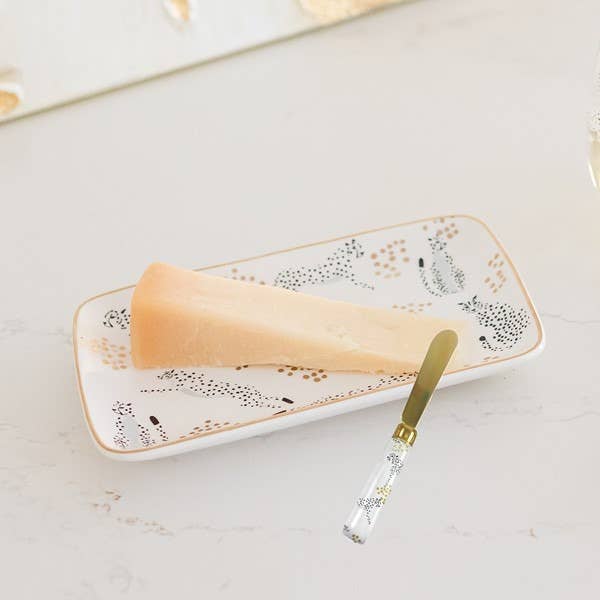 Cheetah Platter With Spreader | Ceramic Serving Dish Plate Tray with Butter Cheese Knife by The Bullish Store