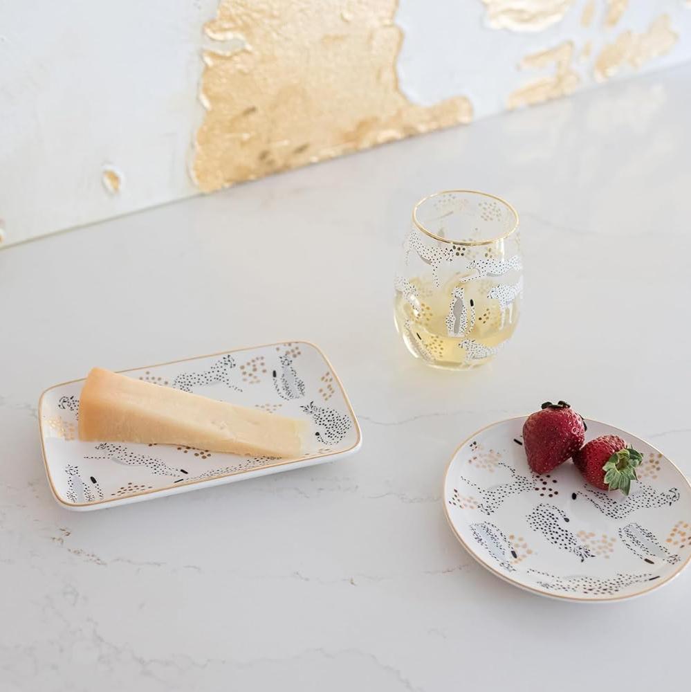 Cheetah Platter With Spreader | Ceramic Serving Dish Plate Tray with Butter Cheese Knife by The Bullish Store