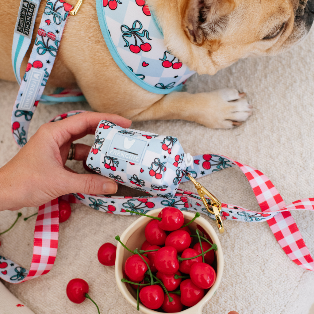 Frenchie Poo Bag Holder - Cherries Blue by Frenchie Bulldog