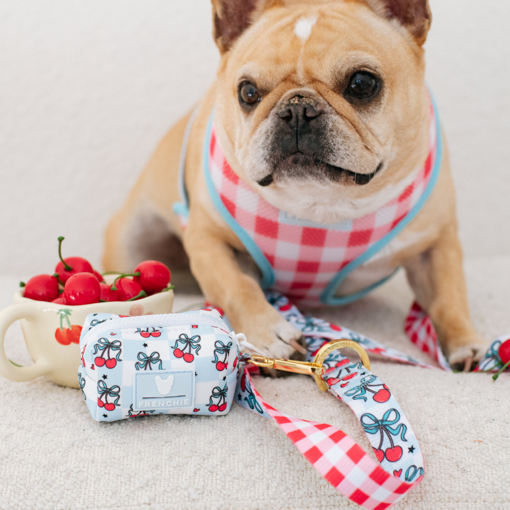 Frenchie Poo Bag Holder - Cherries Blue by Frenchie Bulldog