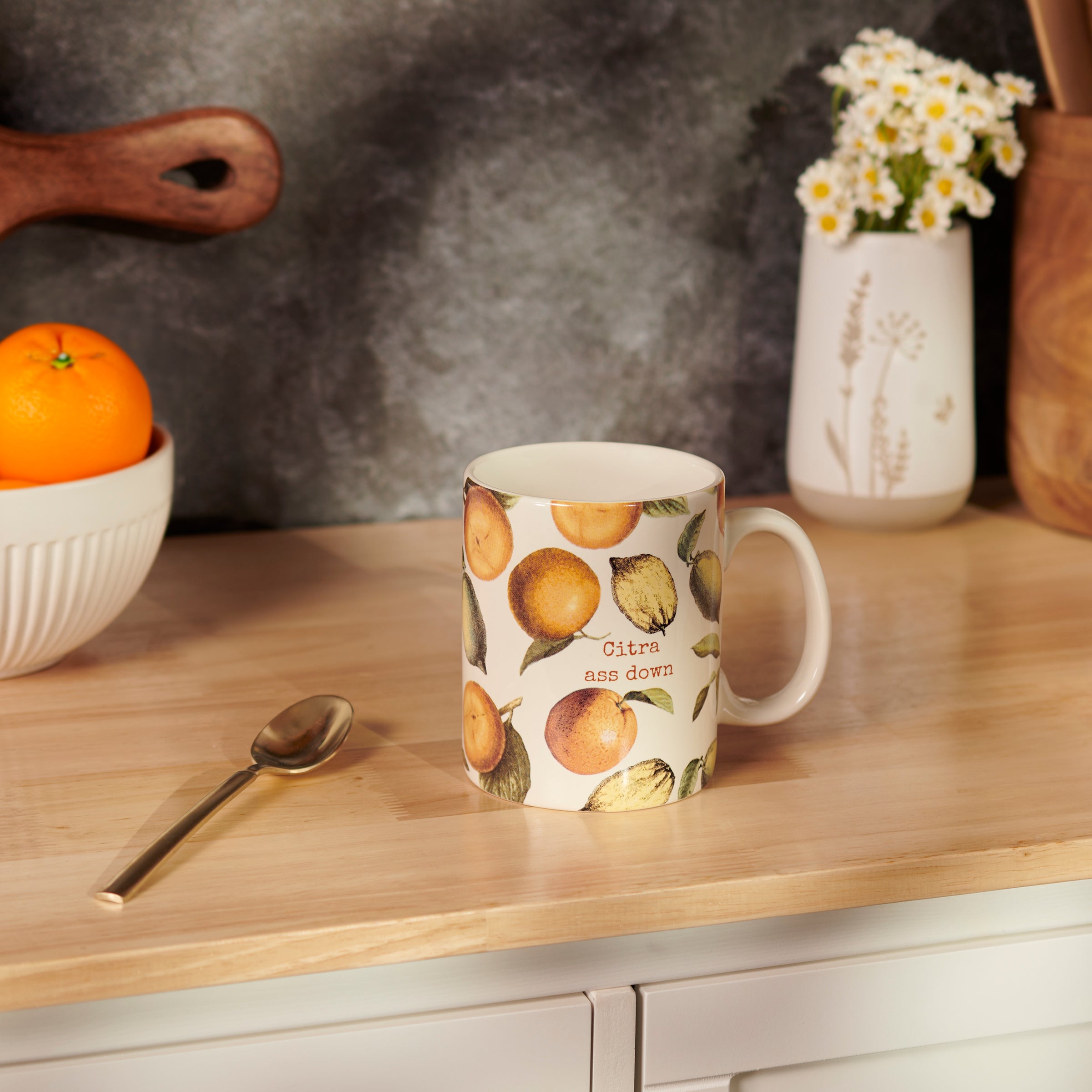 Citra Ass Down Mug in Citrus Vintage Design | Stoneware Coffee Tea Cup | 20 oz by The Bullish Store