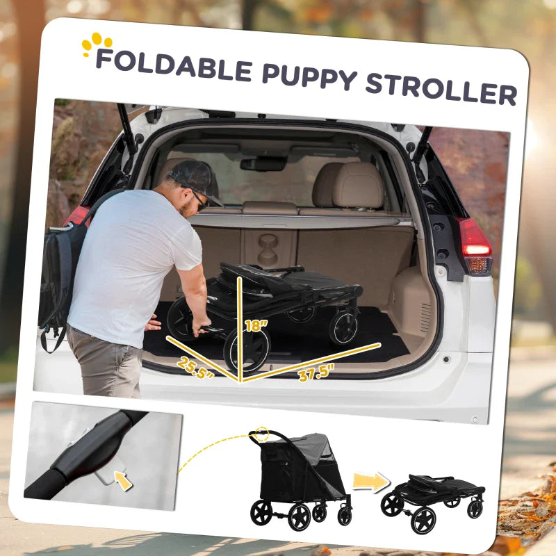 One-Click Foldable Stroller for Large Medium Small Dogs, Pet, Cats with Storage by Furr Baby Gifts