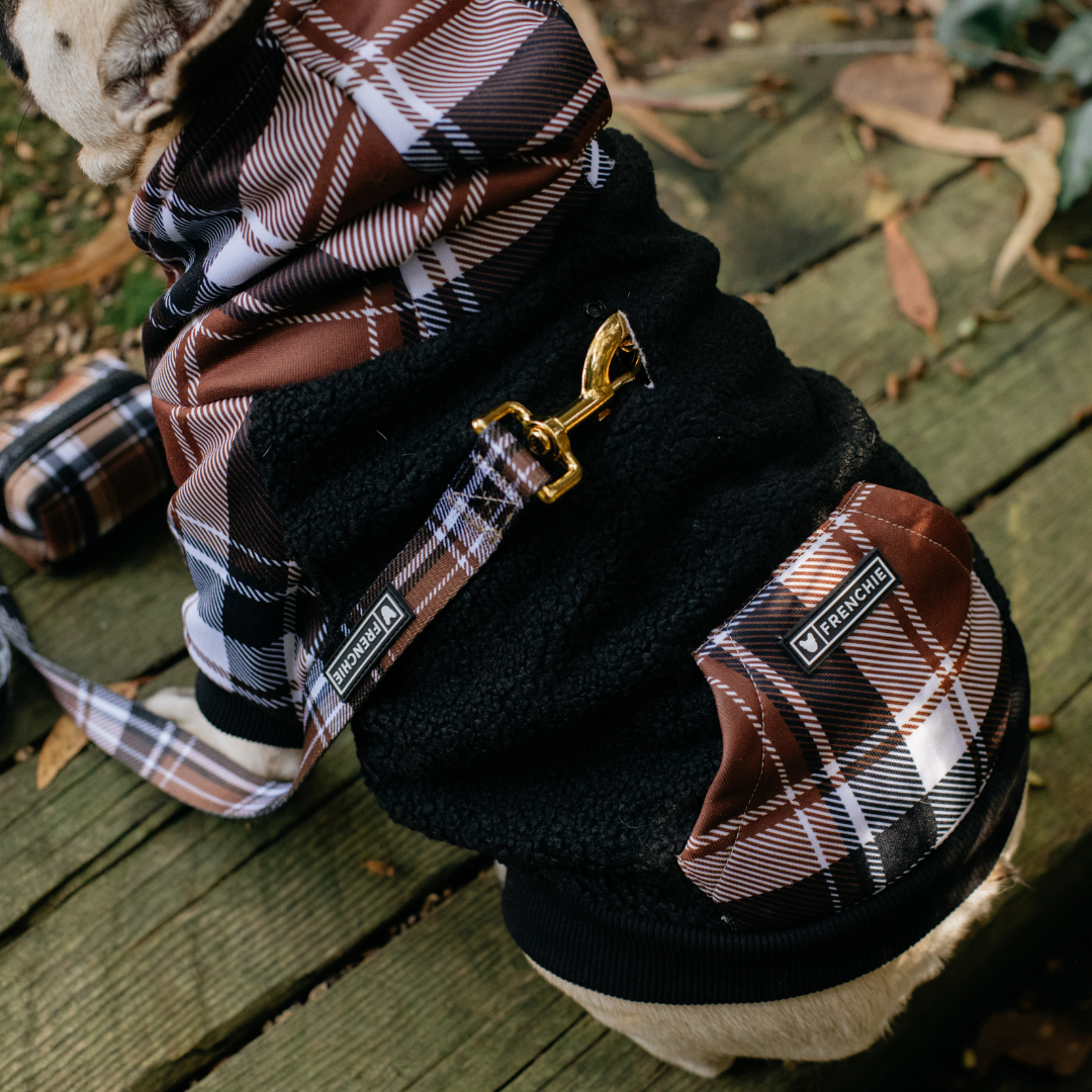 Frenchie Dog Hoodie - Cocoa Plaid by Frenchie Bulldog