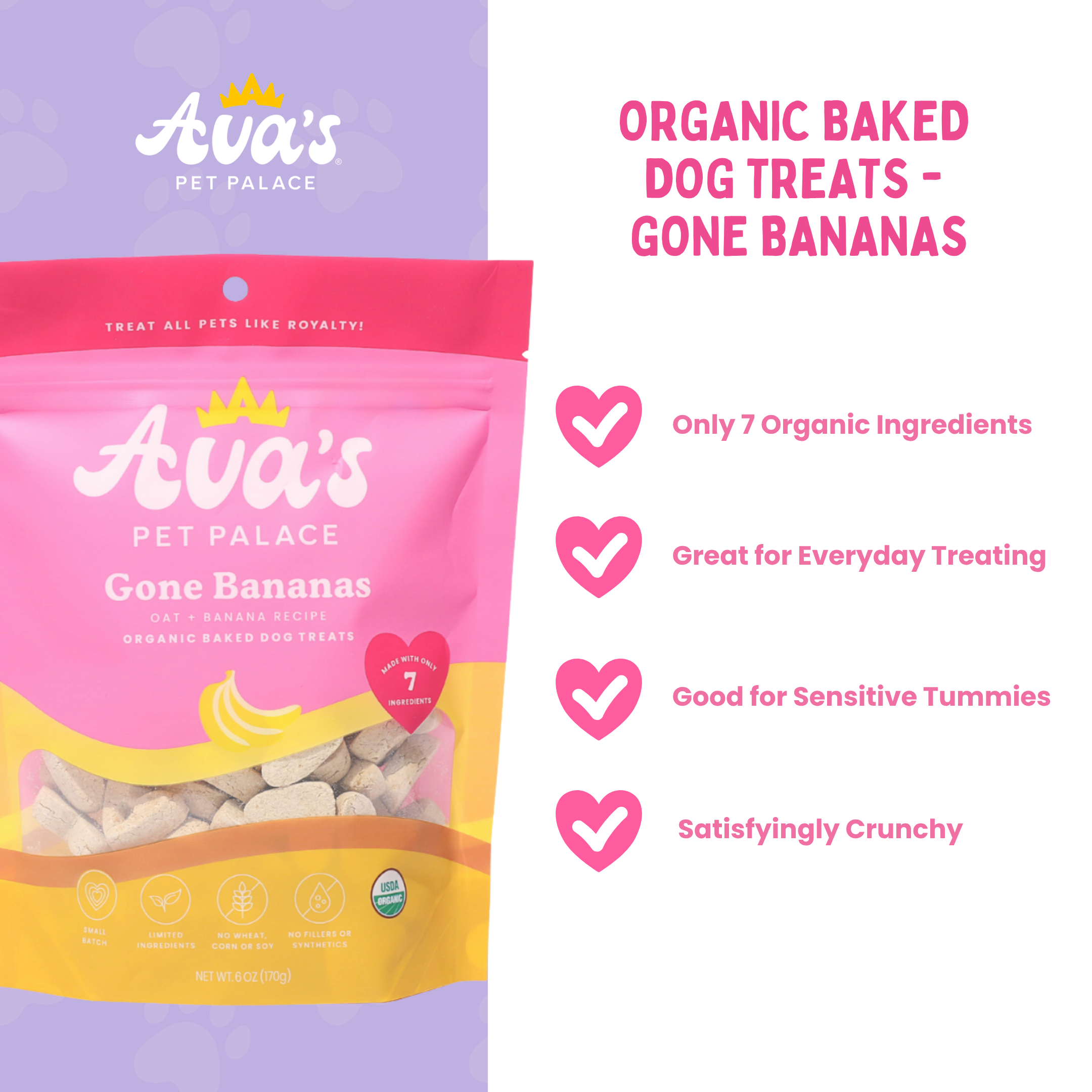Organic Baked Dog Treats - Gone Bananas by Ava's Pet Palace