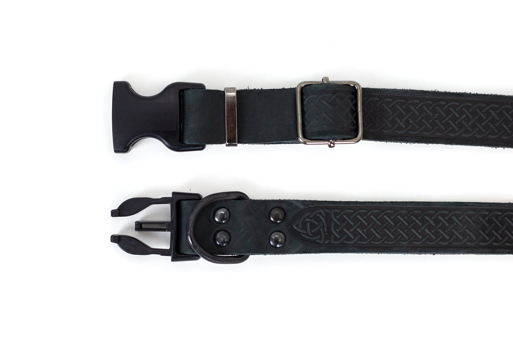 Celtic Sport Midnight Black Leather Dog Collar by Euro-Dog Collars and Leads