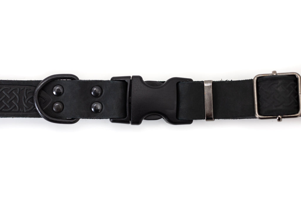 Celtic Sport Midnight Black Leather Dog Collar by Euro-Dog Collars and Leads
