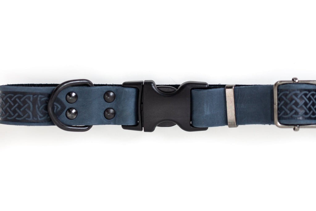 Celtic Sport Blue Jeans Leather Dog Collar by Euro-Dog Collars and Leads