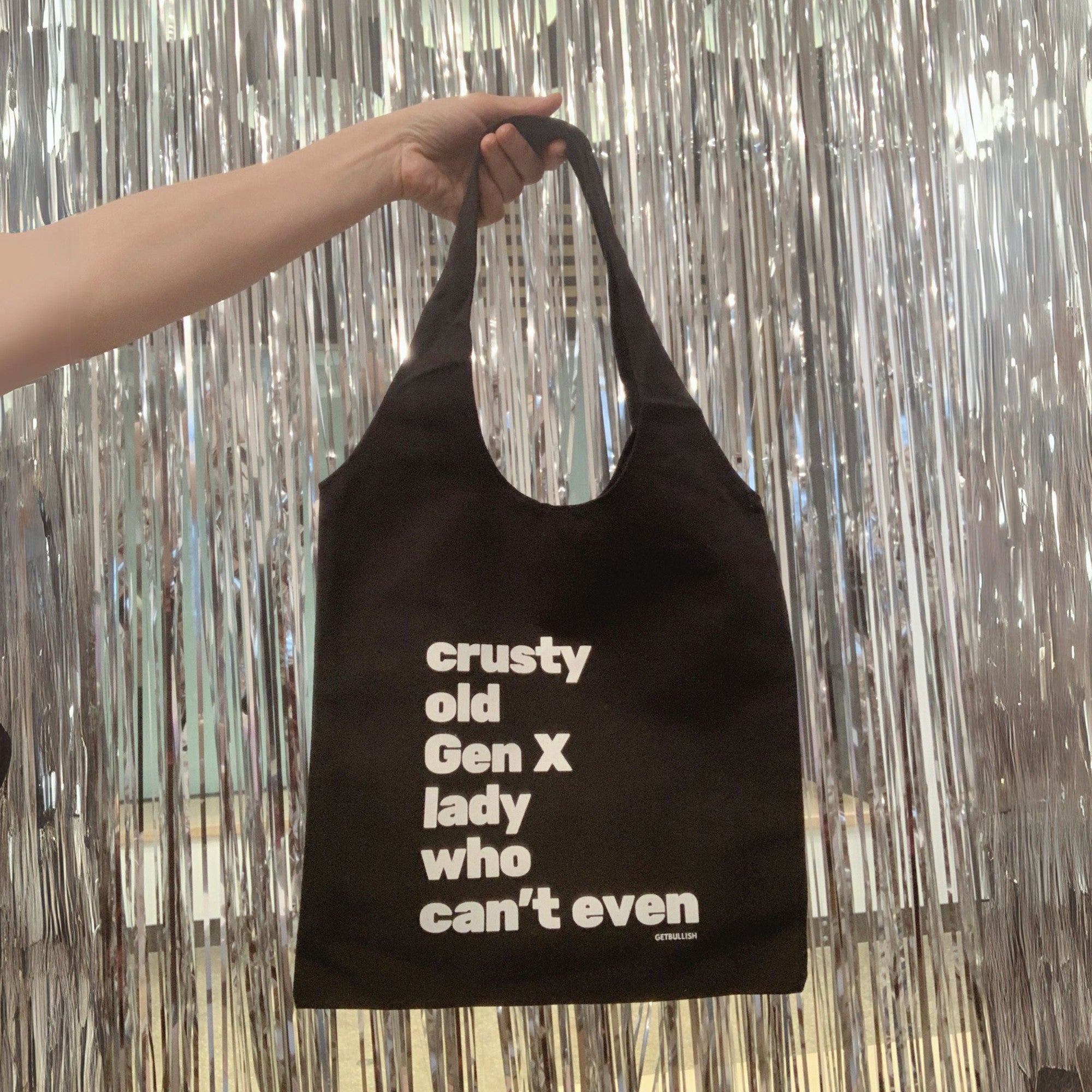 Crusty Old Gen X Lady Who Can't Even Keychain and Tote Bag Bundle | Motel Style Keyholder and Black Canvas Tote by The Bullish Store