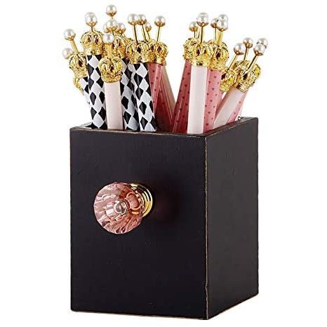 Crystal Knob Wooden Pen Holder in Black and Pink | Gift for Her by The Bullish Store
