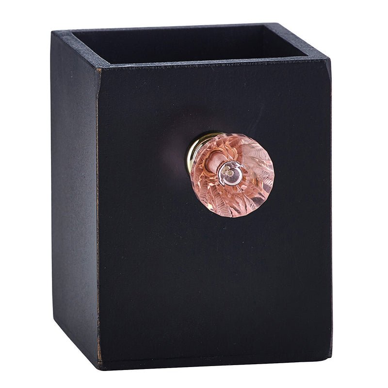 Crystal Knob Wooden Pen Holder in Black and Pink | Gift for Her by The Bullish Store