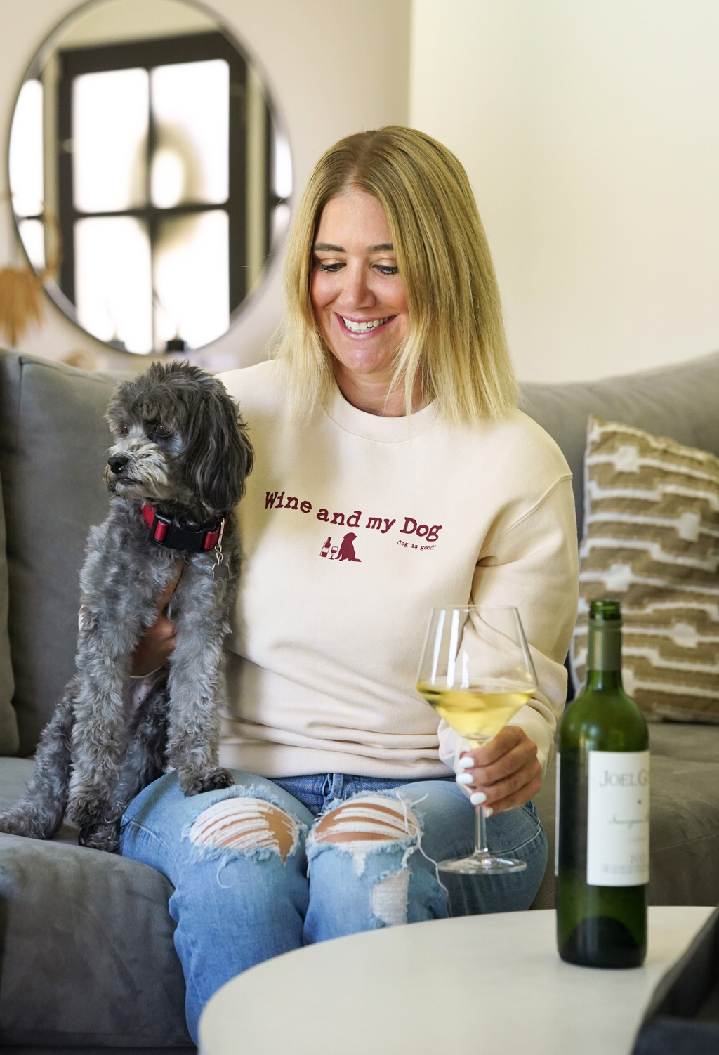 Crew Neck Fleece: Wine & My Dog by Dog is Good