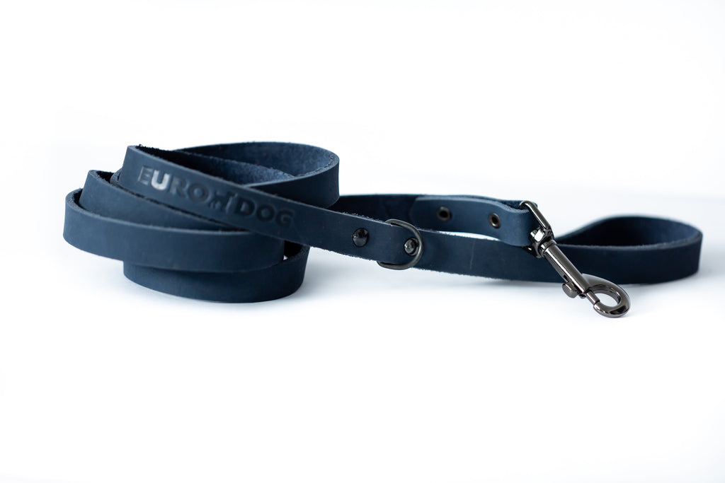 Sport Style Blue Jeans Leather Leash by Euro-Dog Collars and Leads