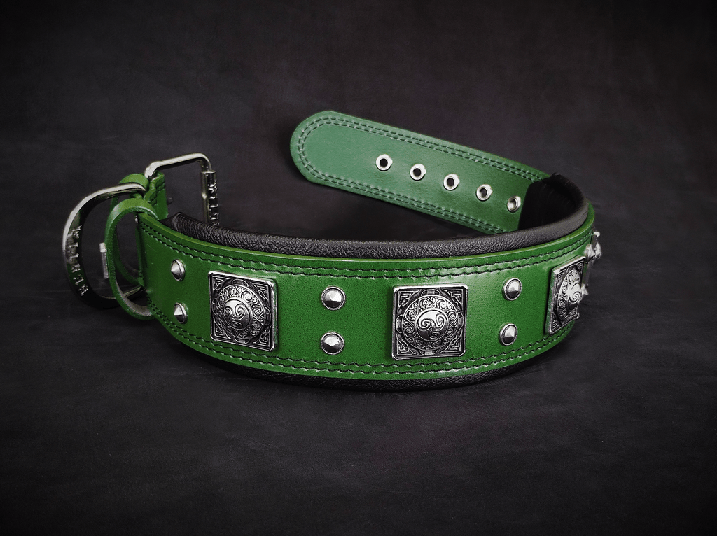The "Eros" collar 2.5 inch wide Green by Bestia Dog Gear