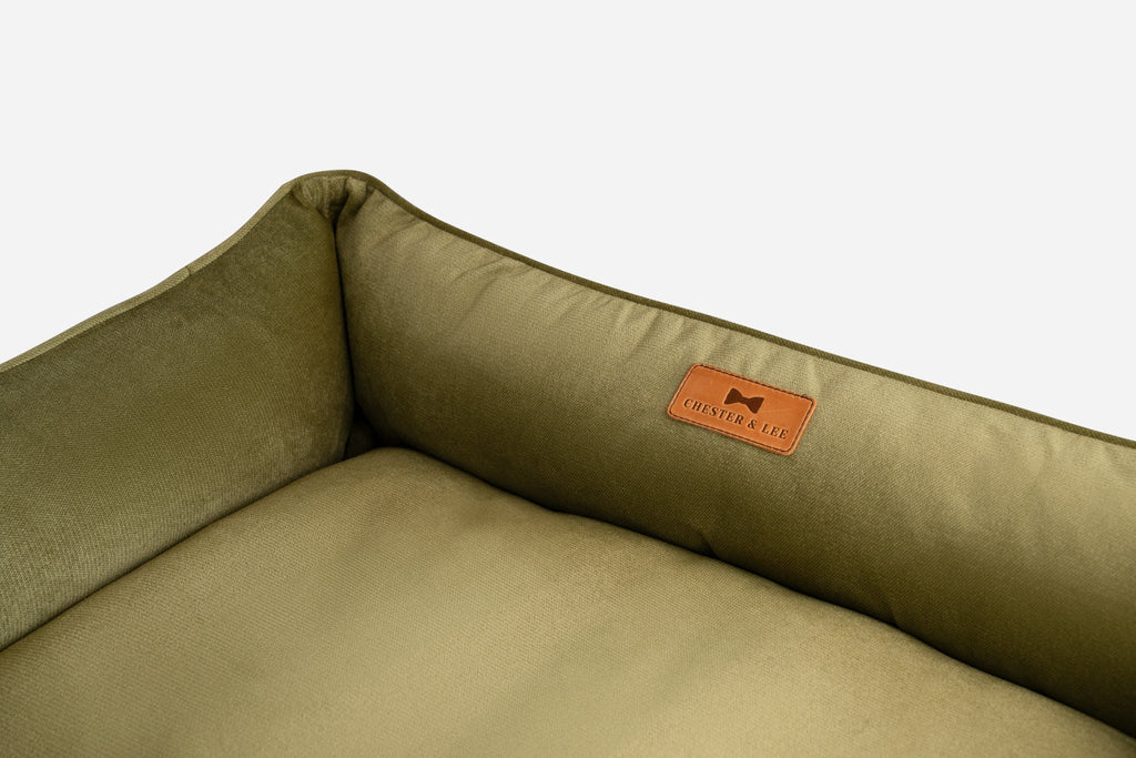 Chester & Lee | Vibrant Velvet Sleeper Dog Bed Olive by Chester & Lee