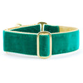 Holiday Velvet – Green/Gold Buckle Martingale Dog Collar by 2 Hounds Design