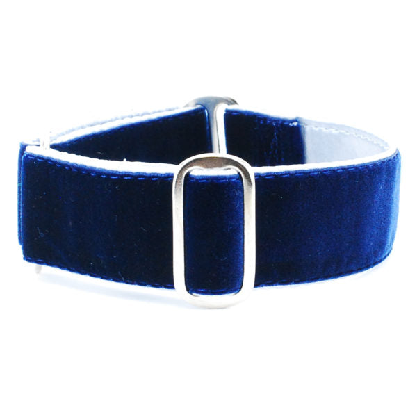 Holiday Velvet – Blue/Silver Buckle Martingale Dog Collar by 2 Hounds Design