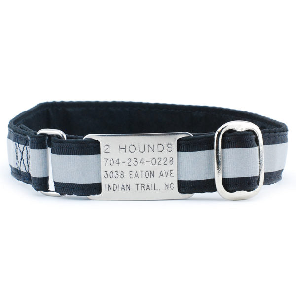 1″ Black Reflective Jingle Free Tag Dog Collar by 2 Hounds Design