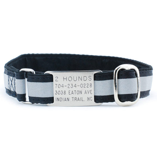 1″ Black Reflective Jingle Free Tag Dog Collar by 2 Hounds Design