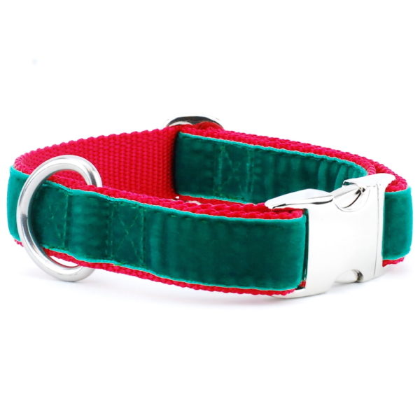 Green/Red Holiday Velvet Essential Dog Collar by 2 Hounds Design