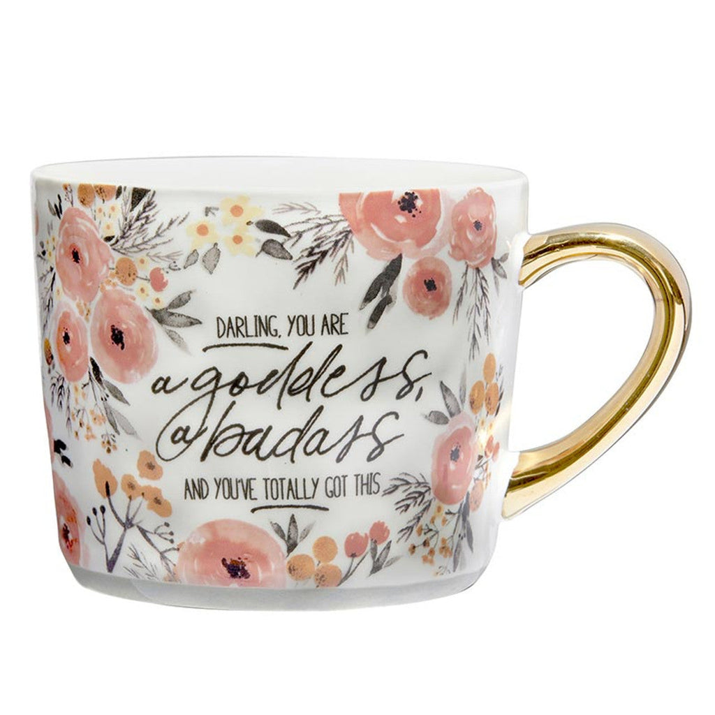 Darling You Are A Goddess A Badass Cozy Gold Handle Mug | Stoneware Coffee Tea Cup | 15oz by The Bullish Store