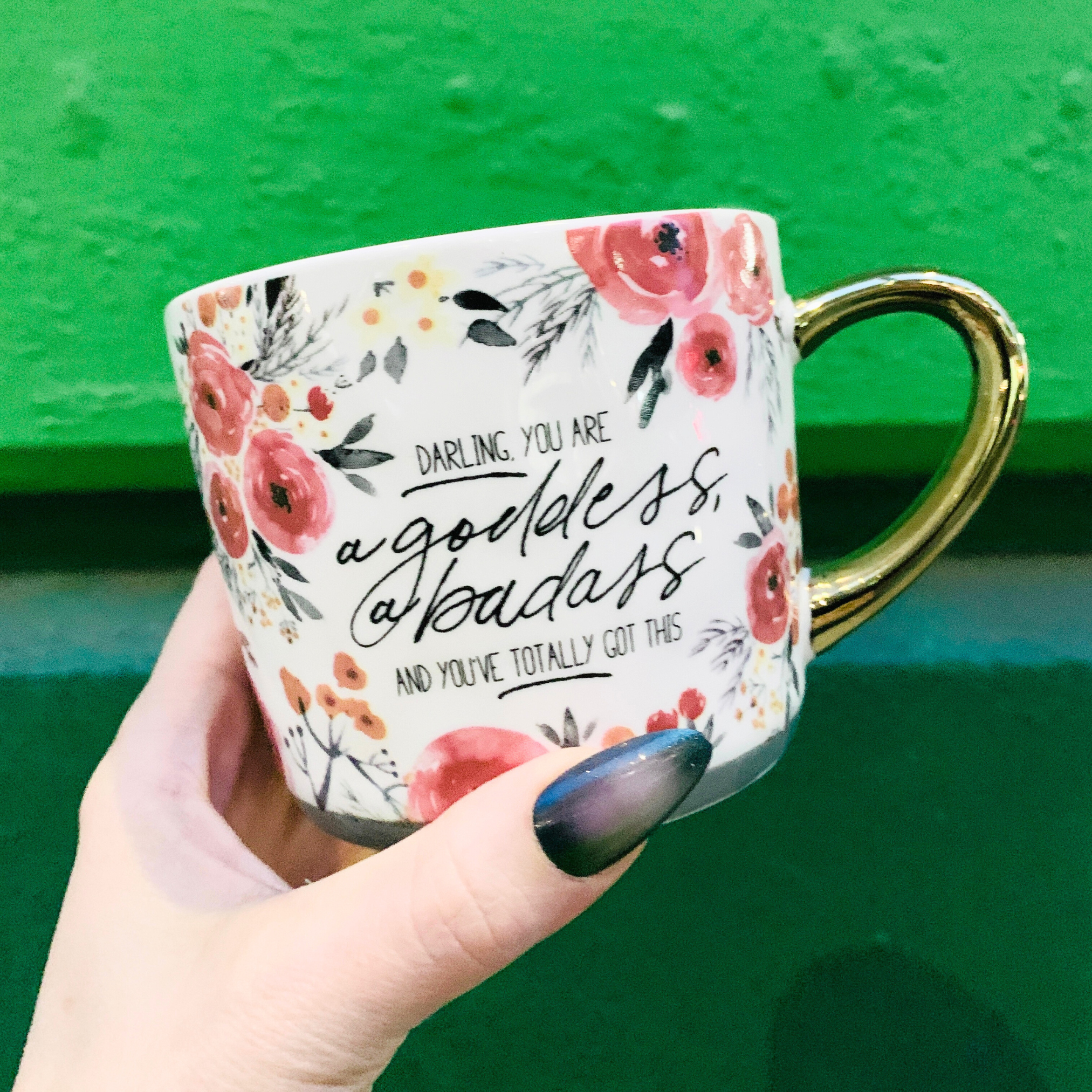 Darling You Are A Goddess A Badass Cozy Gold Handle Mug | Stoneware Coffee Tea Cup | 15oz by The Bullish Store