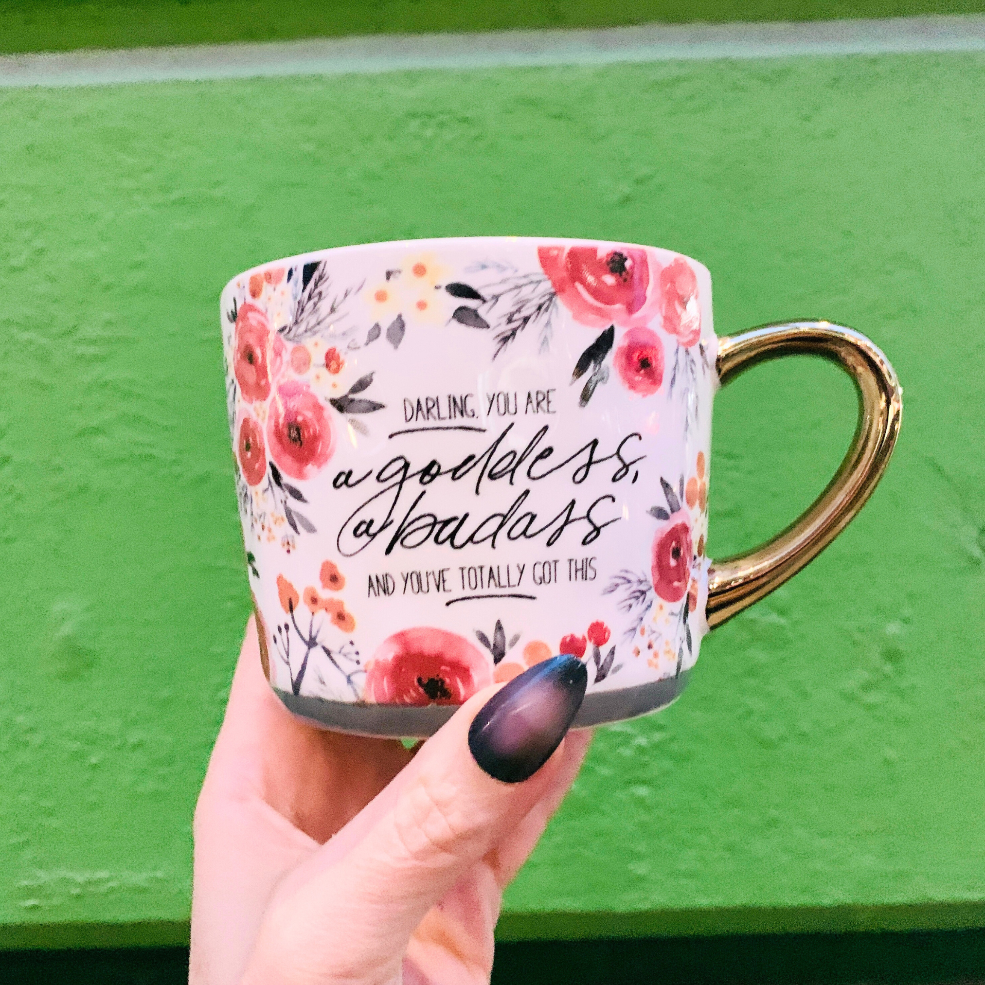 Darling You Are A Goddess A Badass Cozy Gold Handle Mug | Stoneware Coffee Tea Cup | 15oz by The Bullish Store