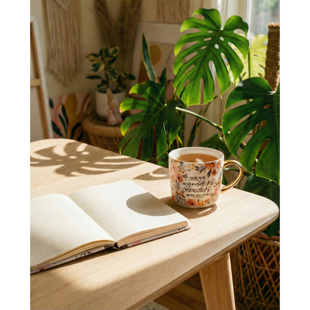 Darling You Are A Goddess A Badass Cozy Gold Handle Mug | Stoneware Coffee Tea Cup | 15oz by The Bullish Store