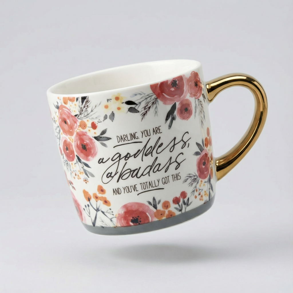 Darling You Are A Goddess A Badass Cozy Gold Handle Mug | Stoneware Coffee Tea Cup | 15oz by The Bullish Store