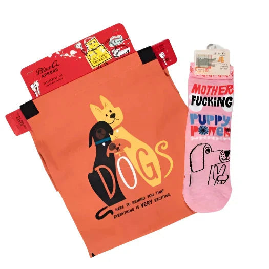 Dogs. Here To Remind You That Everything Is Exciting Funny Cooking and BBQ Apron Unisex 2 Pockets Adjustable Strap 100% Cotton | BlueQ at GetBullish by The Bullish Store