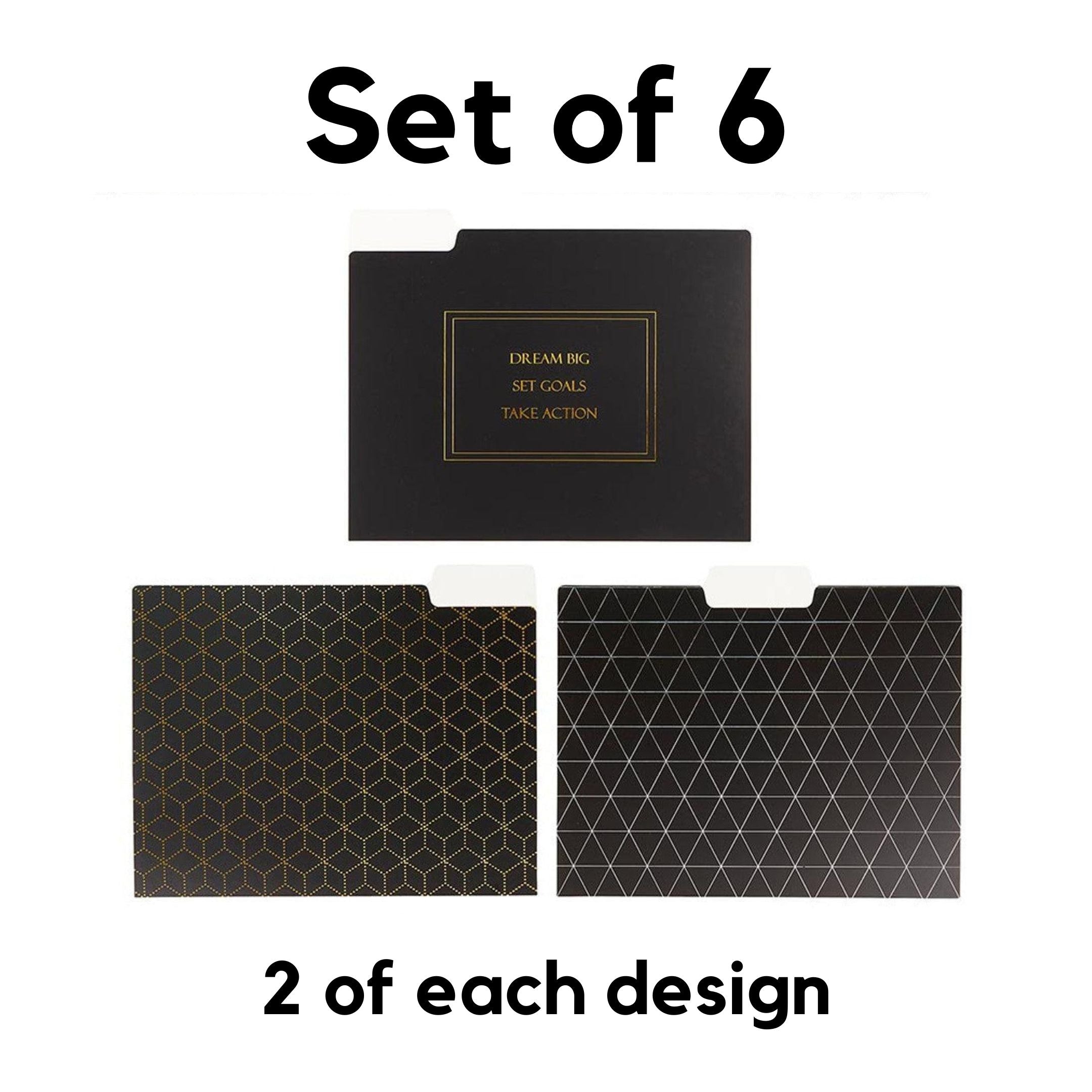 Dream Big File Folder Set in Black | 6 File Folders in Motivational Designs by The Bullish Store