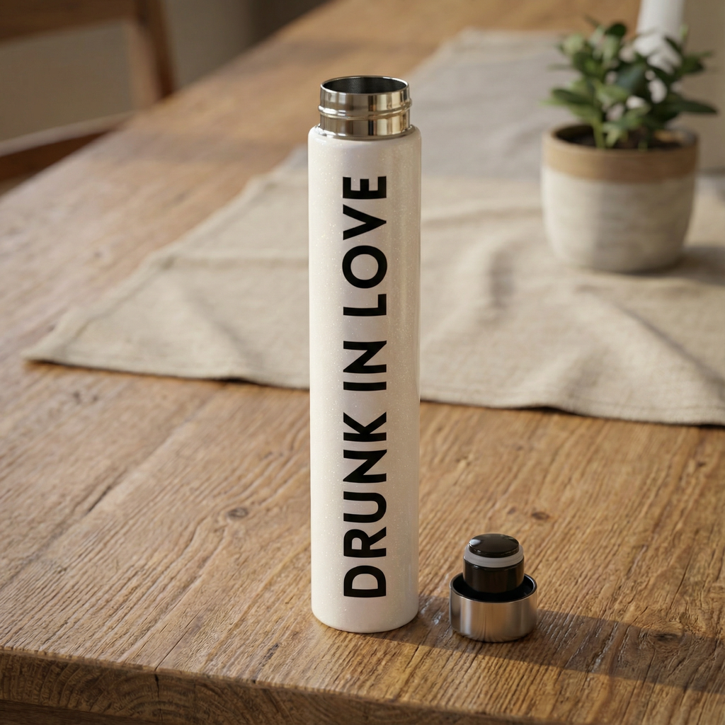 Drunk In Love Flask Bottle in White | Stainless Steel Double Wall Insulated Tumbler | 8oz by The Bullish Store