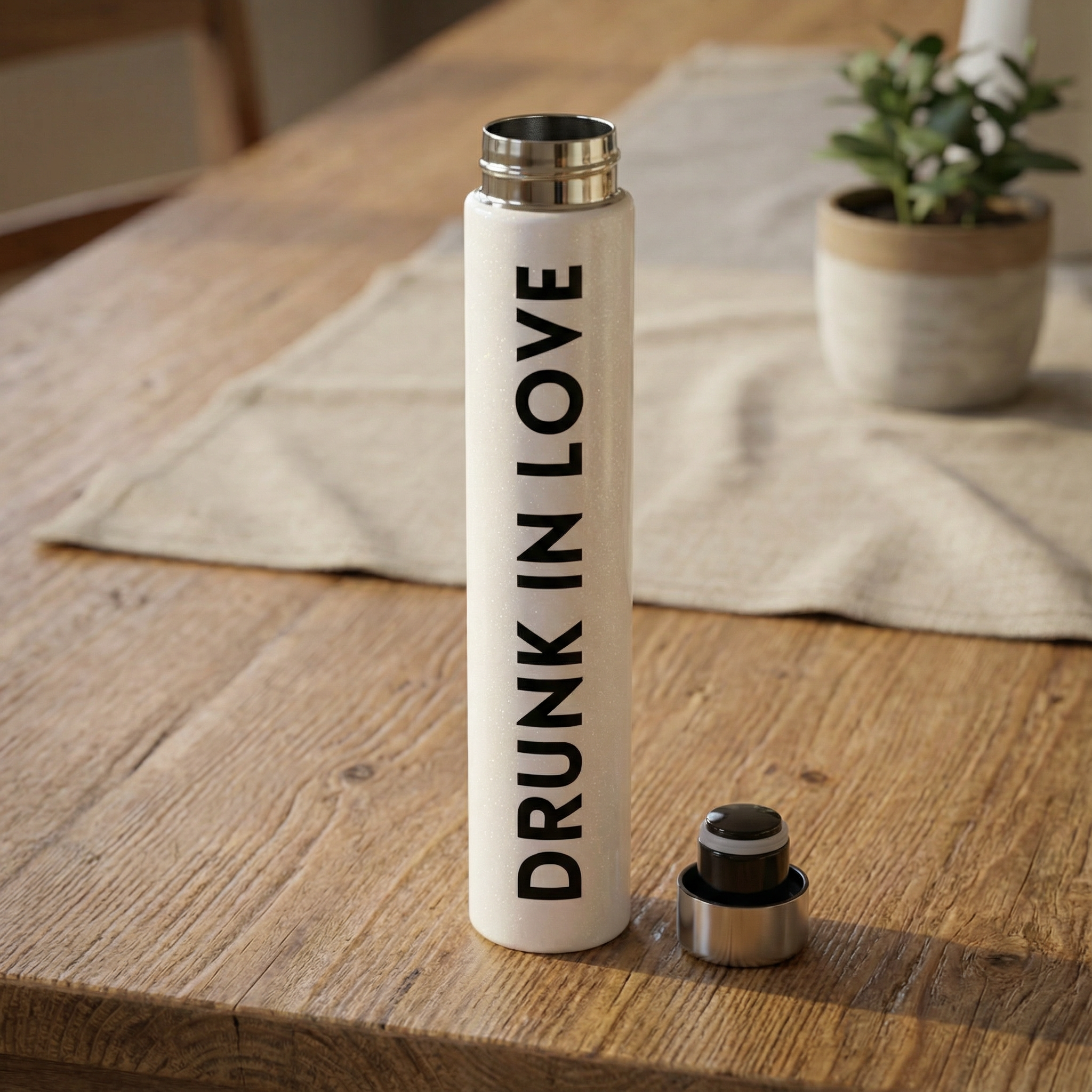 Drunk In Love Flask Bottle in White | Stainless Steel Double Wall Insulated Tumbler | 8oz by The Bullish Store