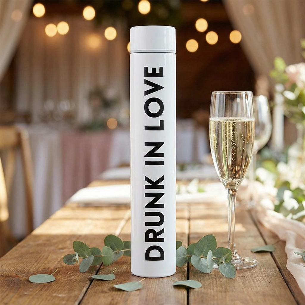Drunk In Love Flask Bottle in White | Stainless Steel Double Wall Insulated Tumbler | 8oz by The Bullish Store