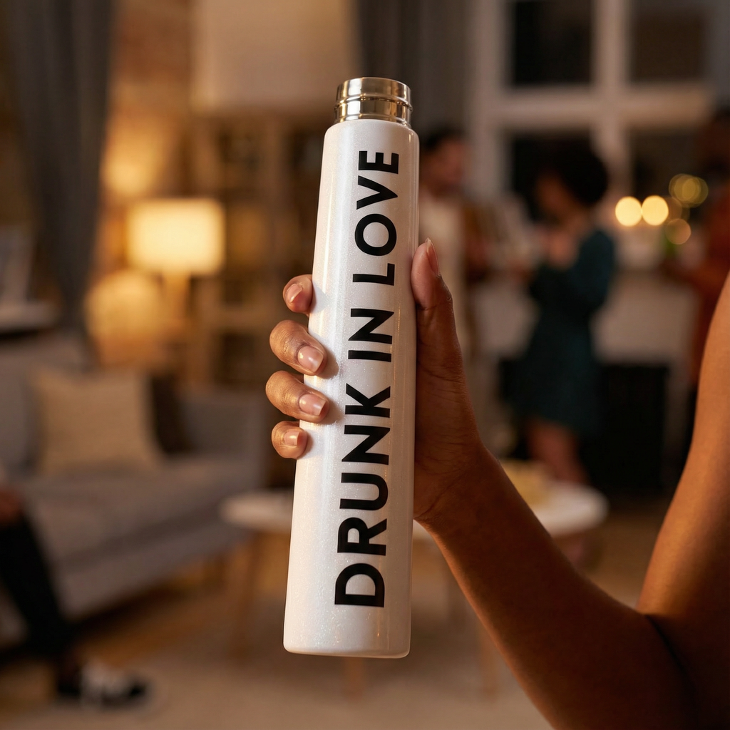 Drunk In Love Flask Bottle in White | Stainless Steel Double Wall Insulated Tumbler | 8oz by The Bullish Store
