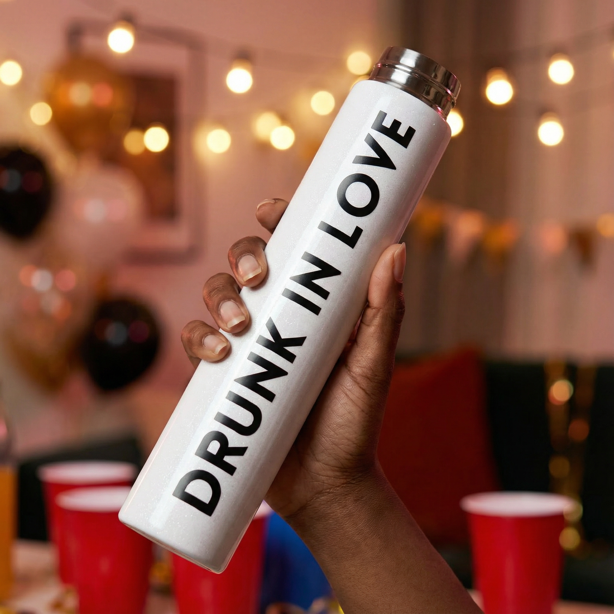 Drunk In Love Flask Bottle in White | Stainless Steel Double Wall Insulated Tumbler | 8oz by The Bullish Store
