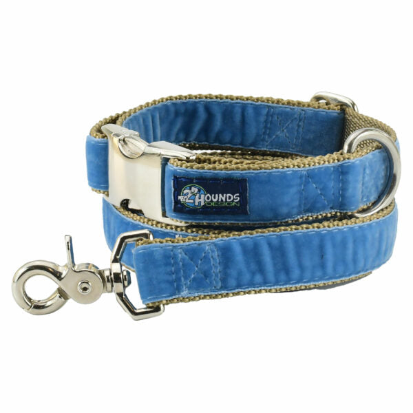 Dusty Blue Velvet Essential Buckle Martingale Dog Collar by 2 Hounds Design