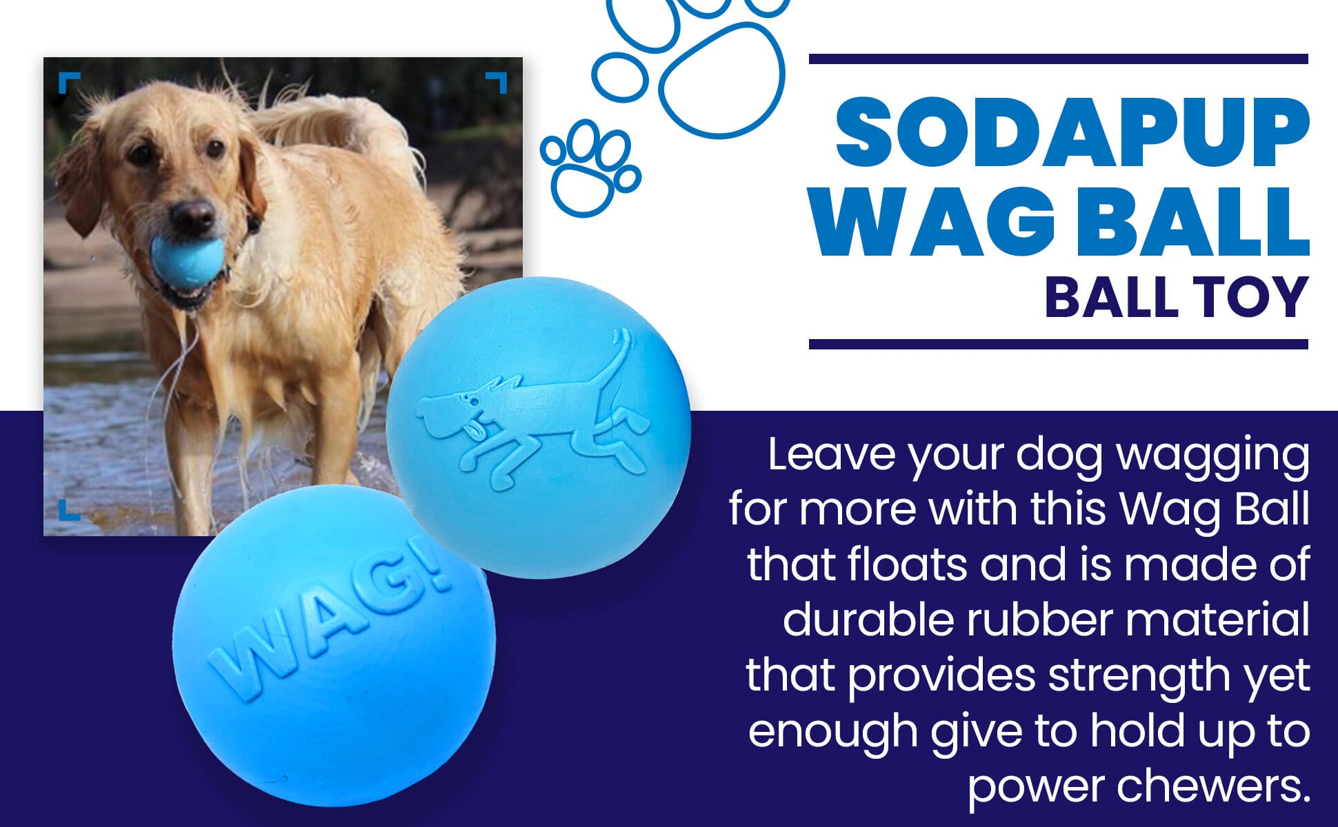 Wag Ball Rubber Dog Chew Toy for Heavy Chewers | Floating Fetch Toy | USA Made by SodaPup/True Dogs, LLC